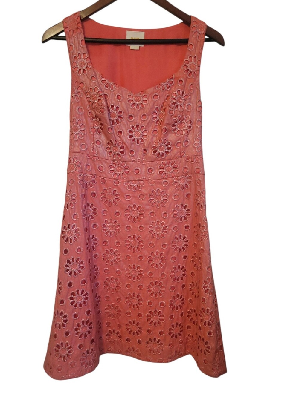 Maeve Anthropologie Eyelet Dress Size 6 Coralshine Sleeveless Fit Flare Festival - Picture 3 of 10